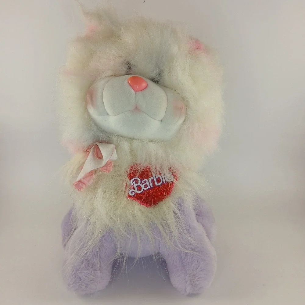 Vtg 1986 Mattel Barbie Rockers Plush White Purple Sparkle Cat Kitten Stuffed Toy